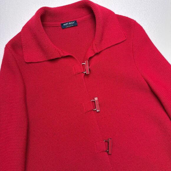 Saint James Sweater Womens Size 6 Red Buckle Wool Blend Knit Collared France - Picture 3 of 10